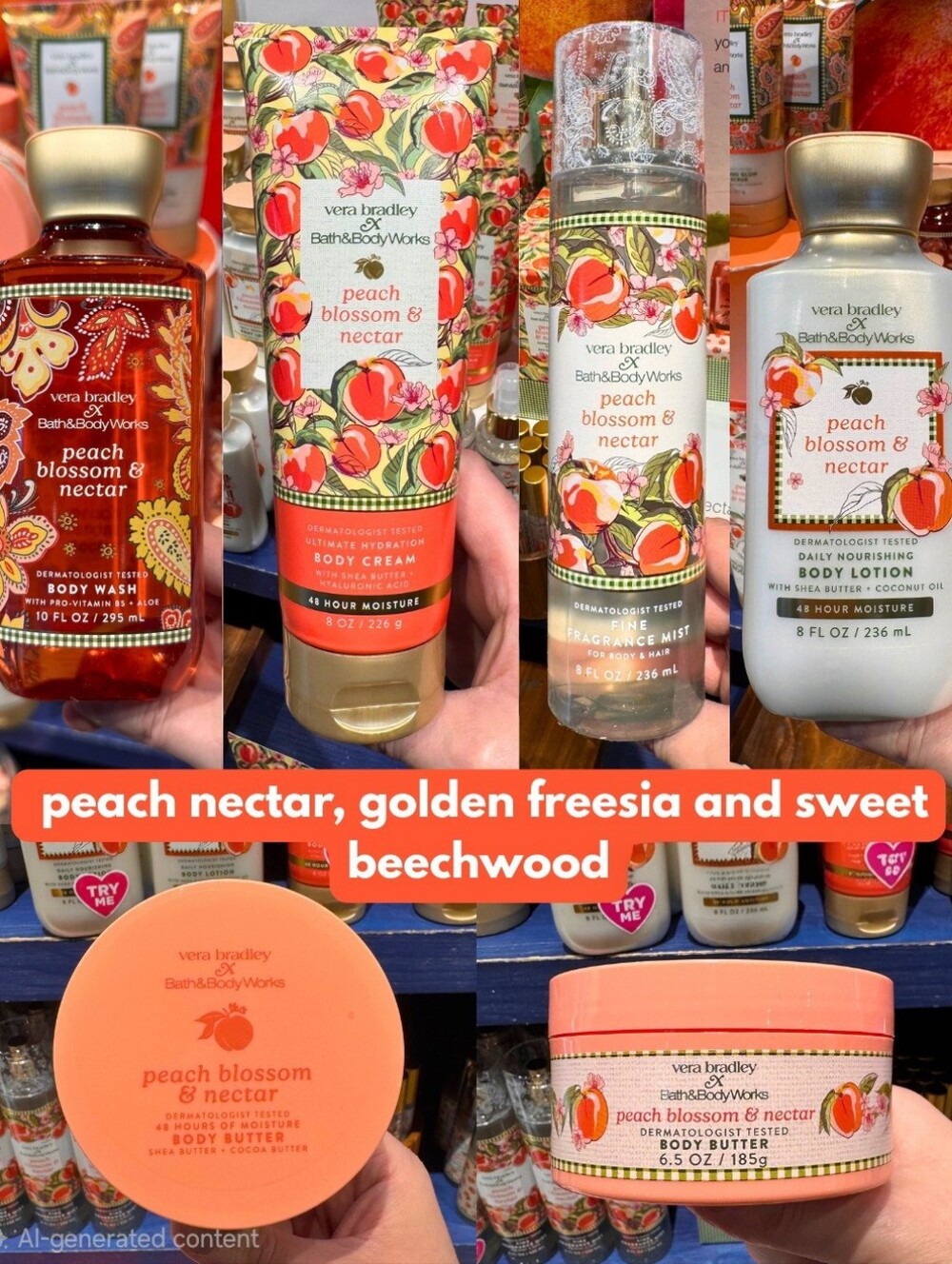 Bath Body Works Vera Bradley Peach Blossom & Nectar 5 Piece Body Care Set NEW